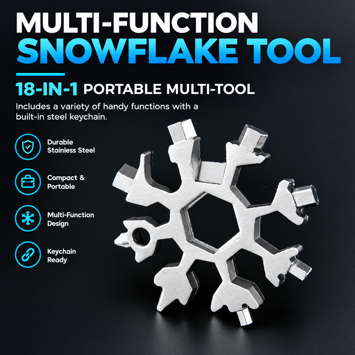 18-in-1 Portable Snowflake Multi-Tool Keychain