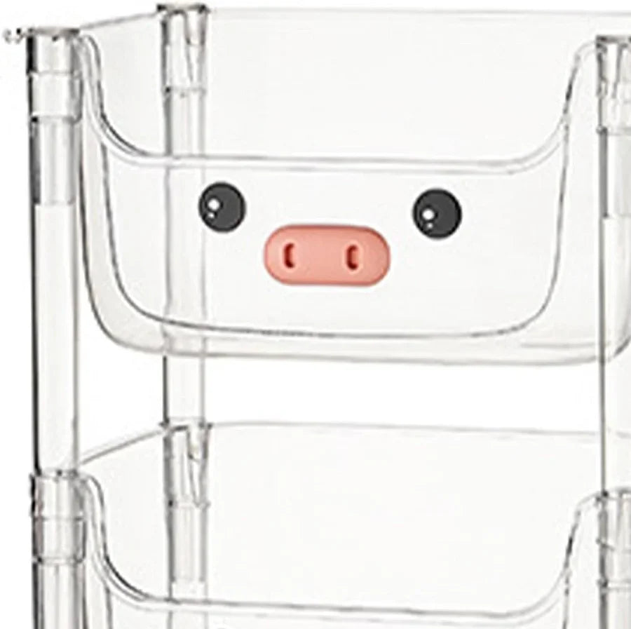 Plastic Storage Rack, Cat ,Kids Toy Storage Organiser, Multi-layer Storage Rack, Plastic Trolley, Transparent, Movable Baby Bookcase