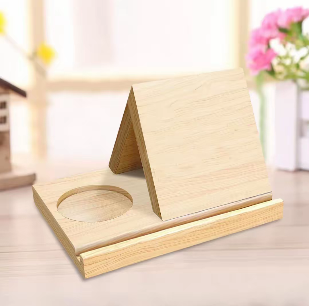 Wooden Triangle Bookshelf – Portable Home Coffee Rack, Triangular Book Holder & Phone Stand