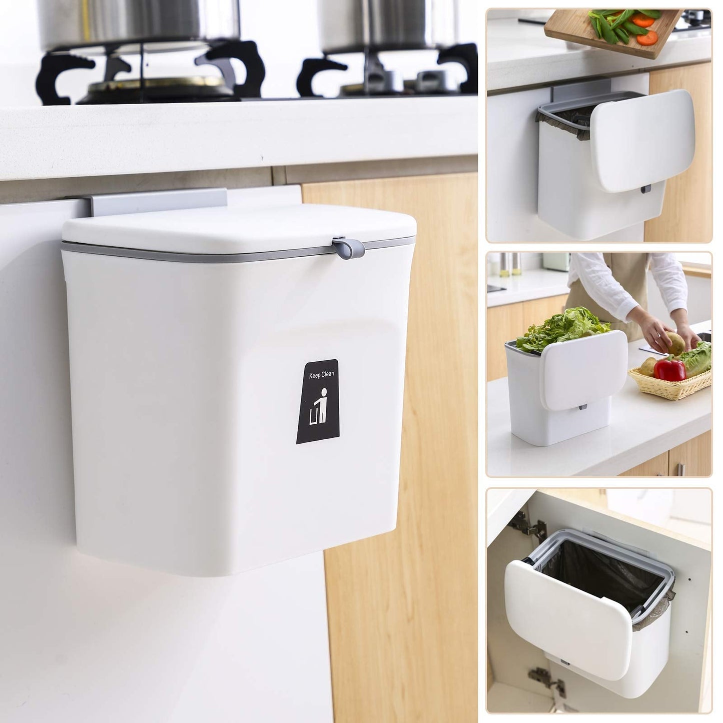 Wall-Mounted Bathroom Trash Can with Lid (No-Drill Design)