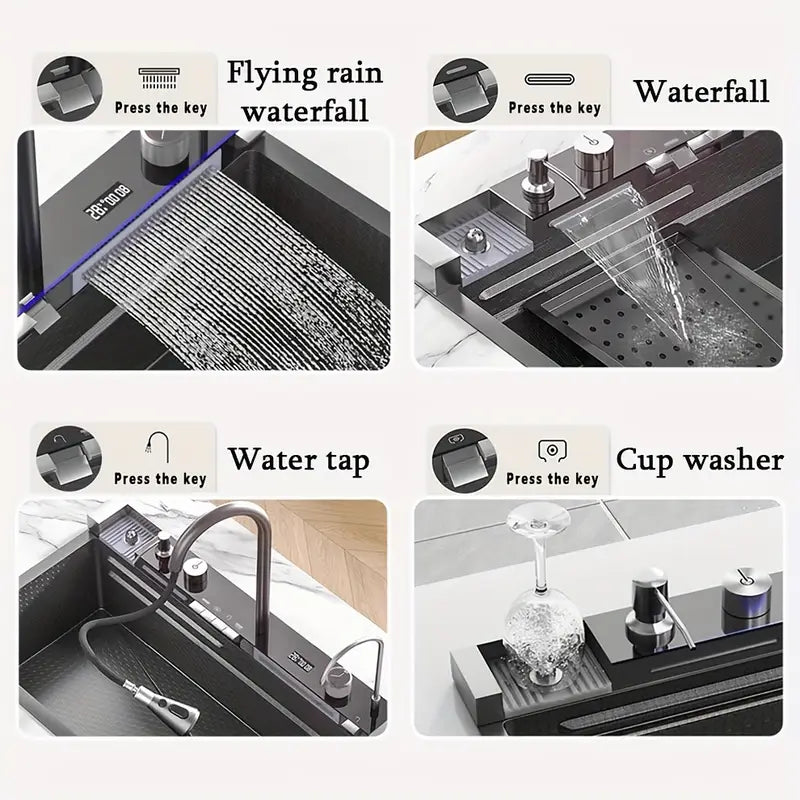 Modern Waterfall Sink with Temperature Display