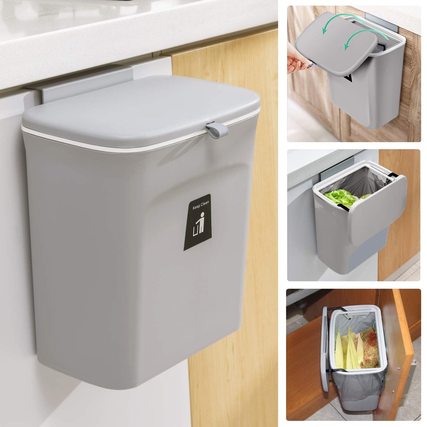 Wall-Mounted Bathroom Trash Can with Lid (No-Drill Design)