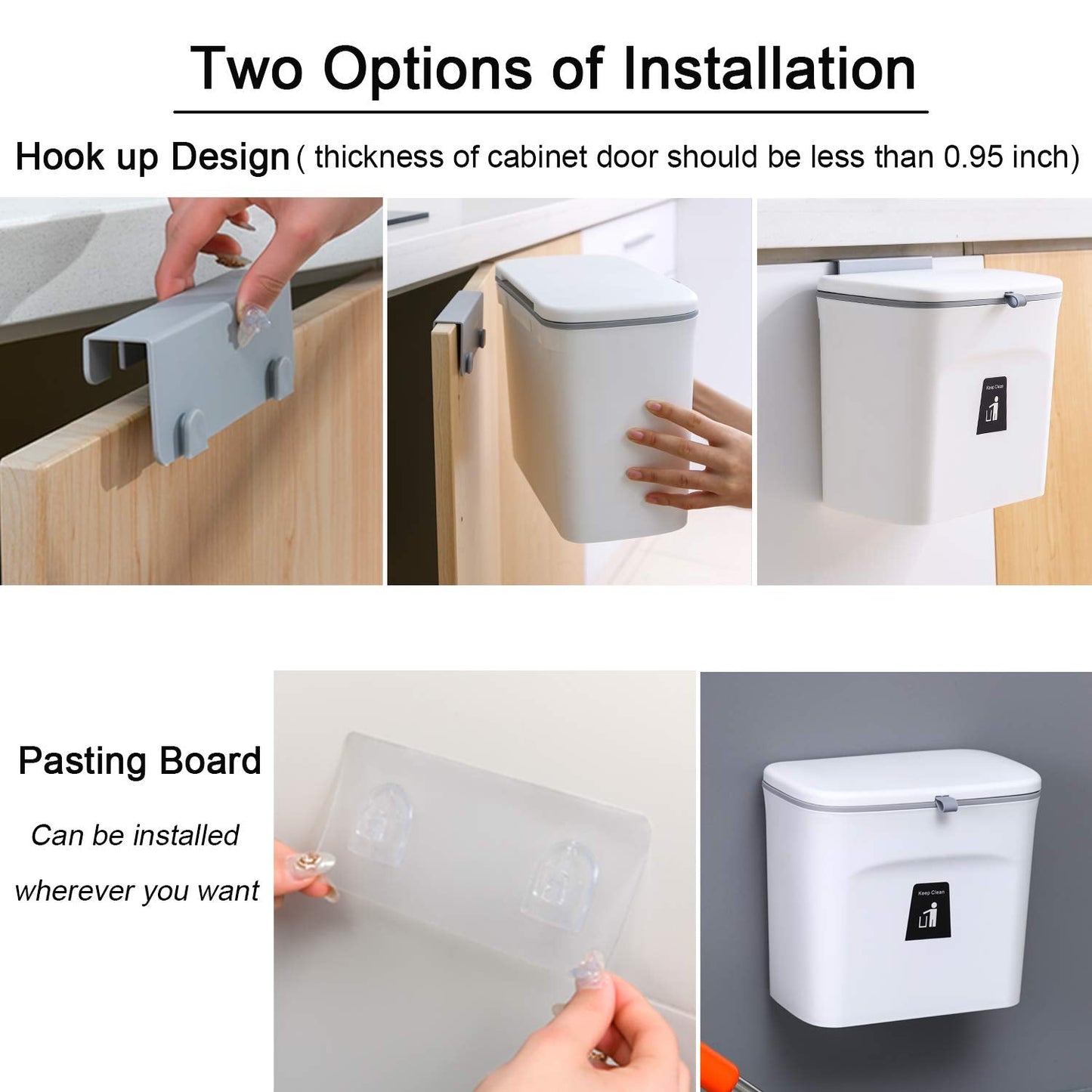 Wall-Mounted Bathroom Trash Can with Lid (No-Drill Design)