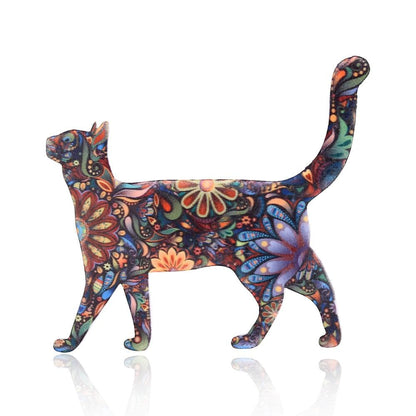 Multicolor Flowery Backpack Cat Brooch