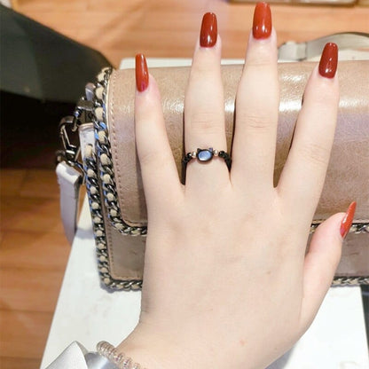 Black White Cat Lovers Stone Ring