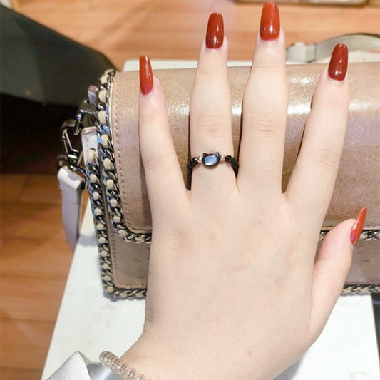 Black White Cat Lovers Stone Ring