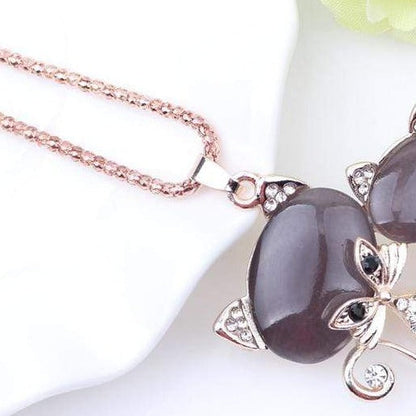 Elegant Pink Crystal Cat Necklace