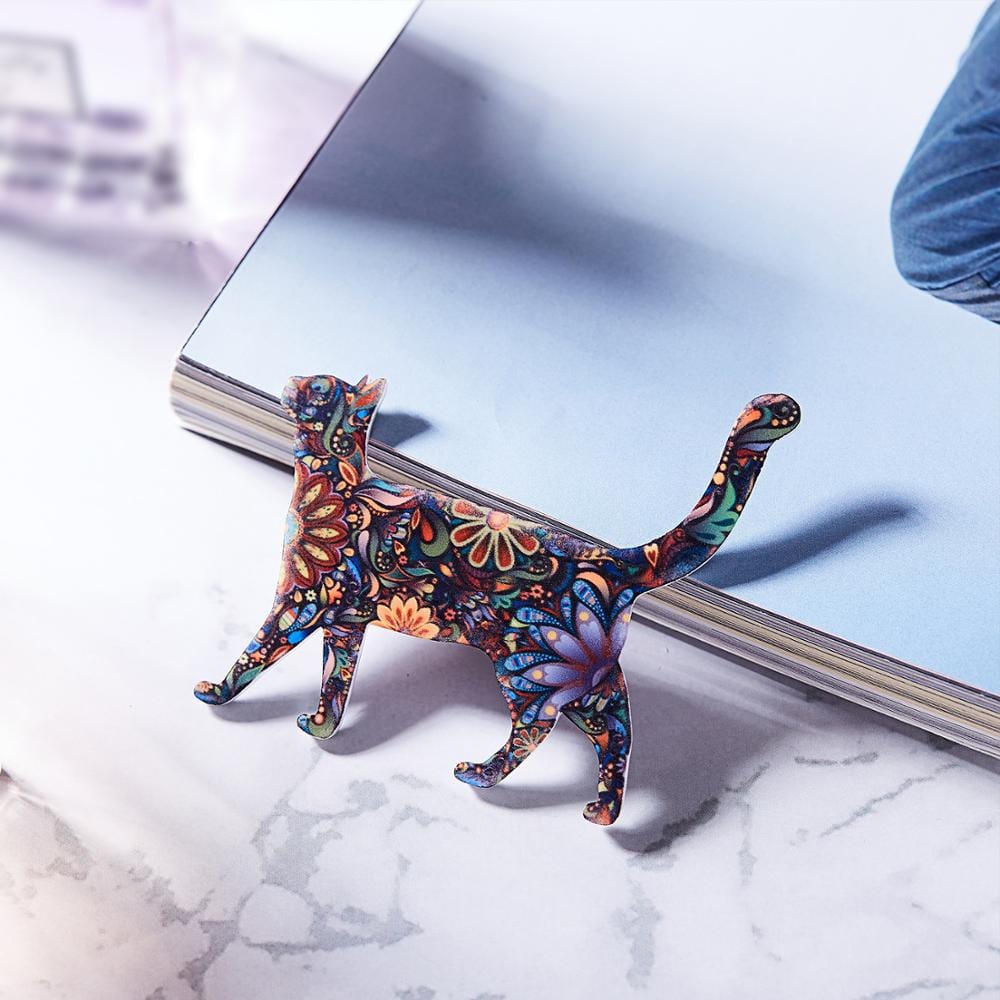 Multicolor Flowery Backpack Cat Brooch