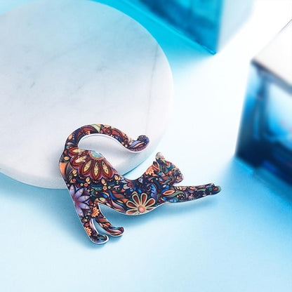 Multicolor Flowery Backpack Cat Brooch
