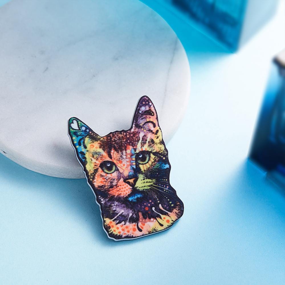 Multicolor Flowery Backpack Cat Brooch
