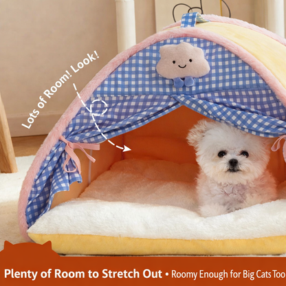 All-Season Enclosed Dog & Cat Bed – Cozy, Secure, Removable & Washable Princess-Style Pet Bed, Warm for Winter