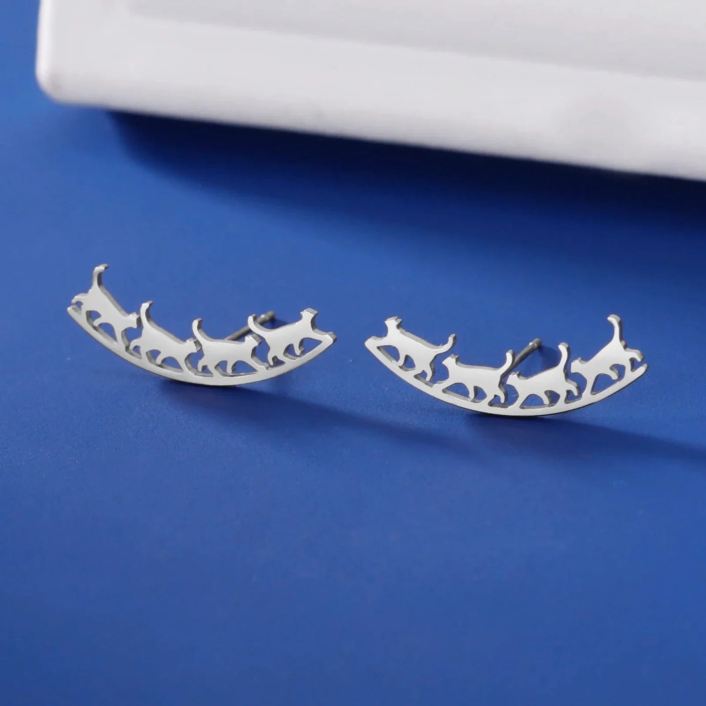 Four Cats Walking Stud Earrings