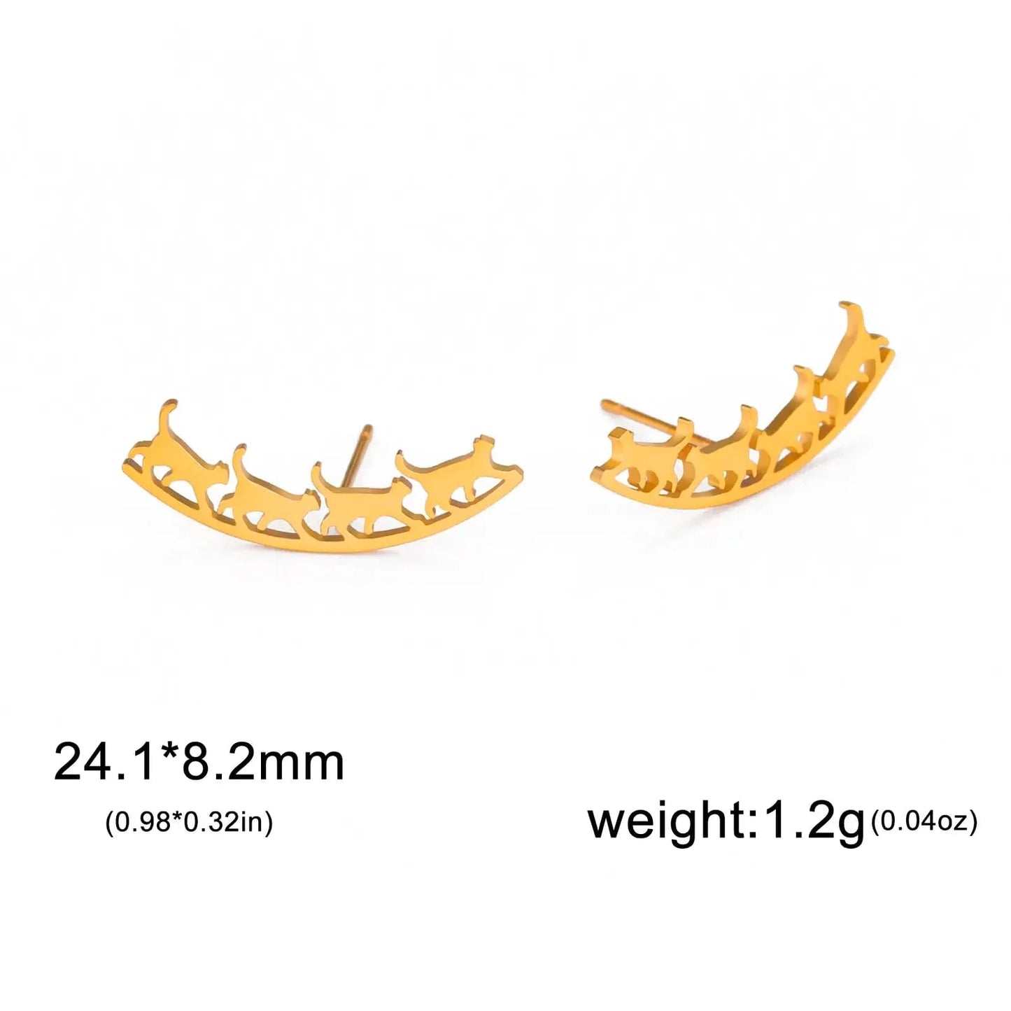 Four Cats Walking Stud Earrings