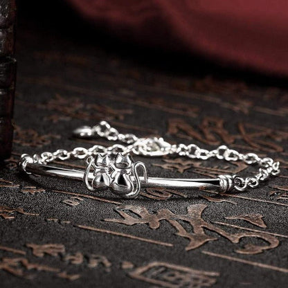 925 Sterling Silver Cat Couple Bracelet