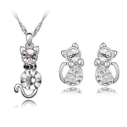 2Pc Crystal Cat Jewelry Set