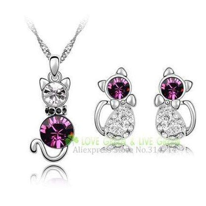 2Pc Crystal Cat Jewelry Set
