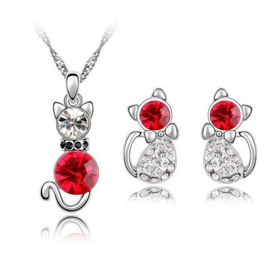 2Pc Crystal Cat Jewelry Set