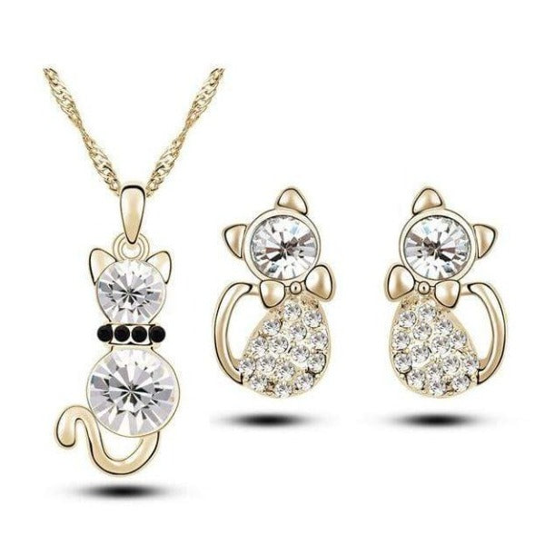 2Pc Crystal Cat Jewelry Set