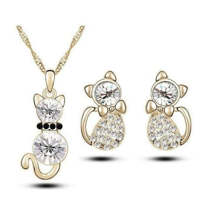 2Pc Crystal Cat Jewelry Set