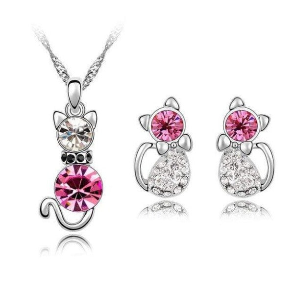 2Pc Crystal Cat Jewelry Set