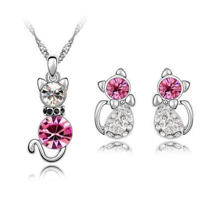 2Pc Crystal Cat Jewelry Set