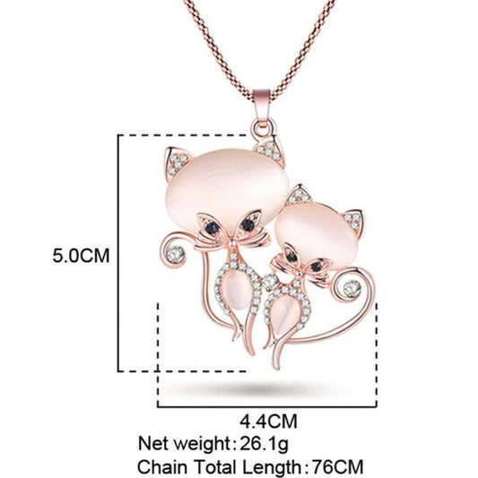 Elegant Pink Crystal Cat Necklace