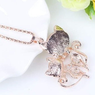 Elegant Pink Crystal Cat Necklace