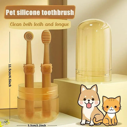 Pet Toothbrush Kit – Silicone Toothbrush for Cats & Dogs with Storage Cup