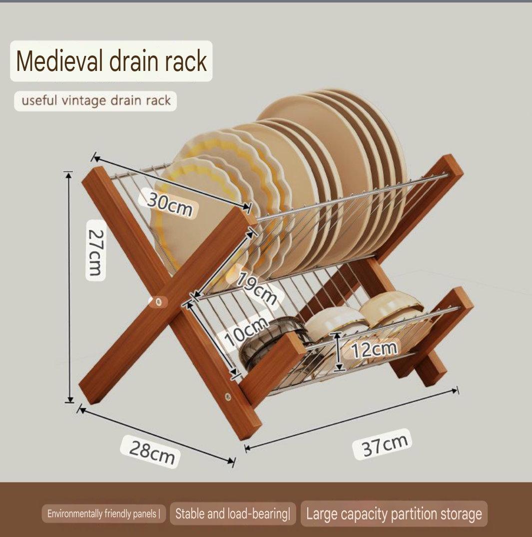 Tier Wooden Plate & Bowl Organizer - Space Saving Kitchen Rack