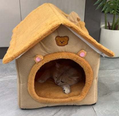Removable and washable] Cat bed and dog bed closed cute warm house cat bed winter thickened small dog bed cat