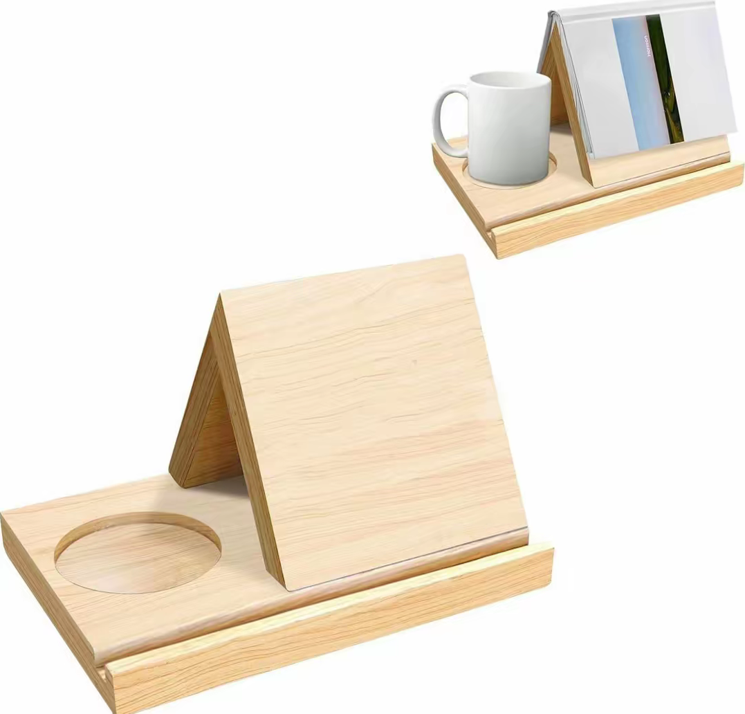 Wooden Triangle Bookshelf – Portable Home Coffee Rack, Triangular Book Holder & Phone Stand
