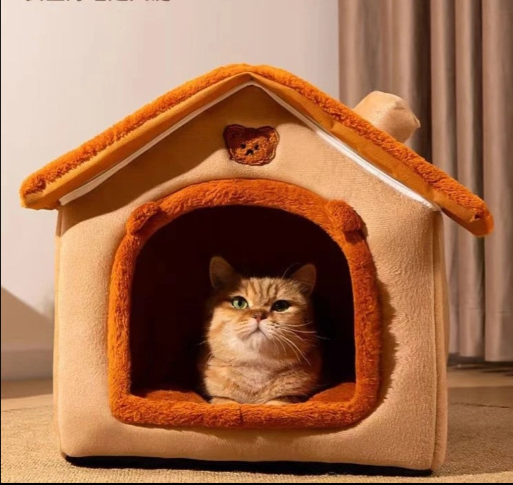Removable and washable] Cat bed and dog bed closed cute warm house cat bed winter thickened small dog bed cat