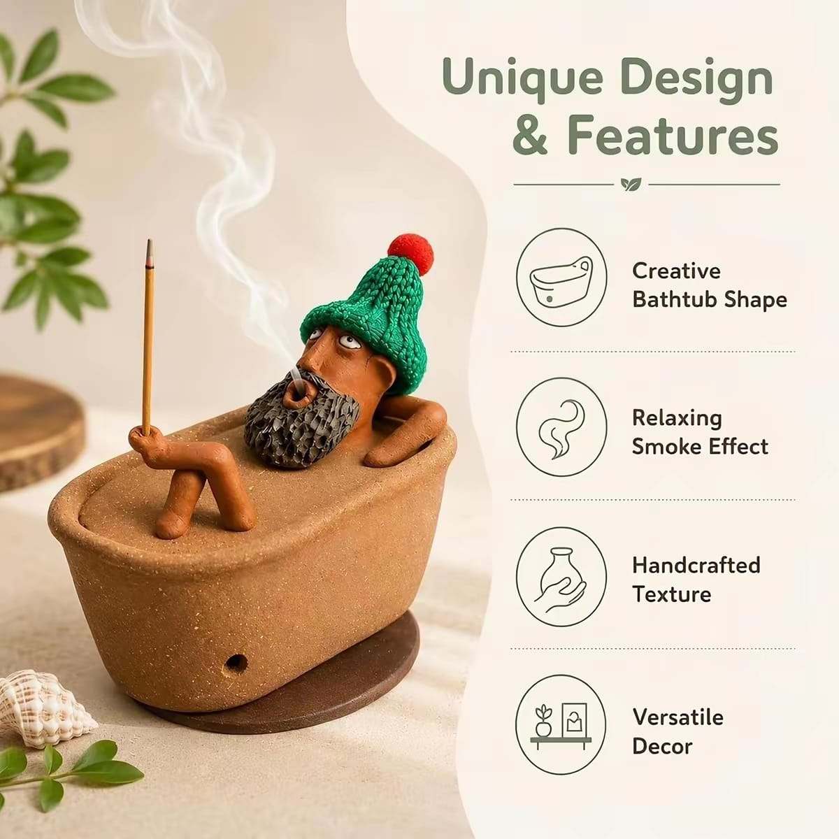Lazy Bathing Man Backflow Incense Burner – Cute Desk & Tea Table Decor