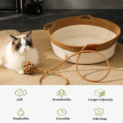 Handwoven Cotton Rope Cat Bed - Cute Pet Story