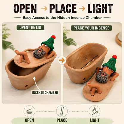 Lazy Bathing Man Backflow Incense Burner – Cute Desk & Tea Table Decor