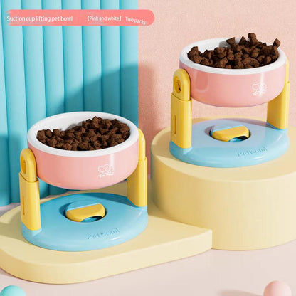 Adjustable height cat bowl with suction