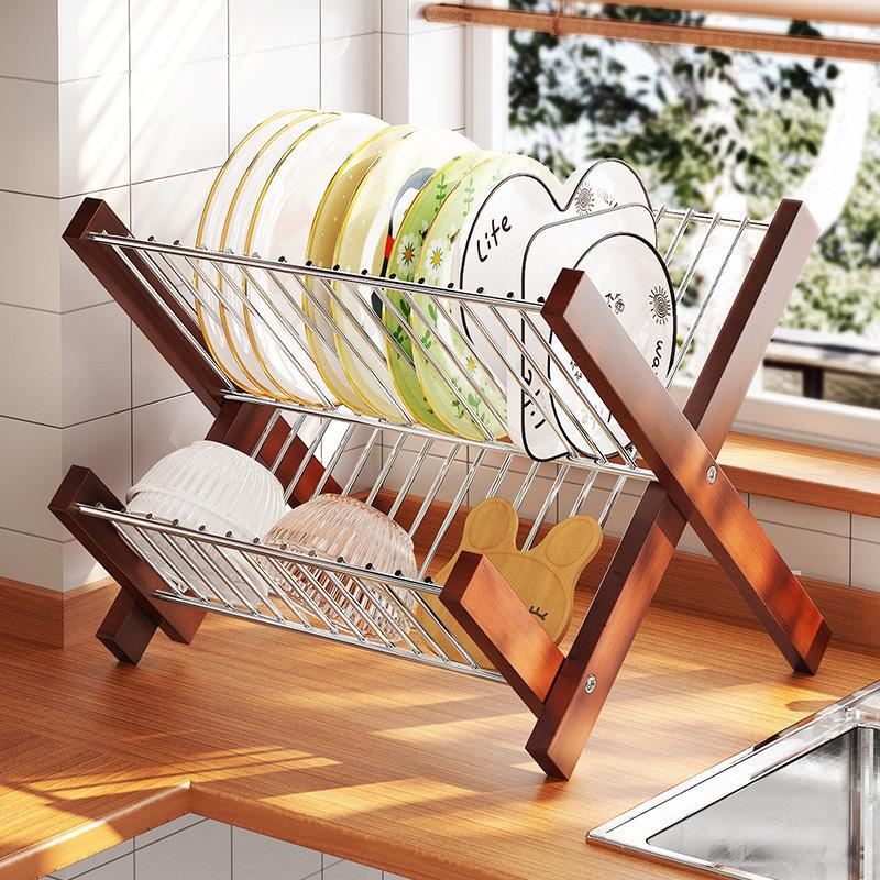 Tier Wooden Plate & Bowl Organizer - Space Saving Kitchen Rack