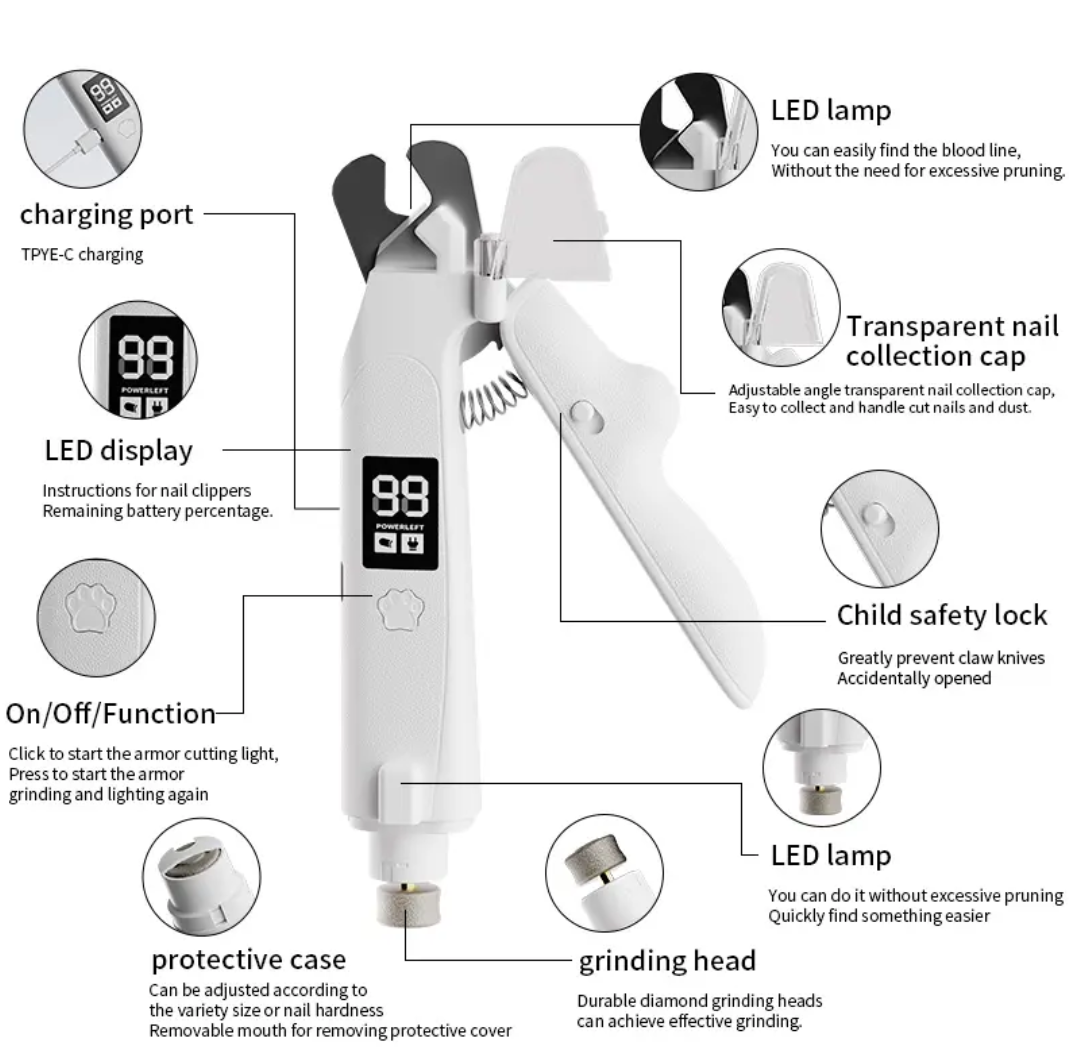 2-in-1 Smart LED Pet Nail Clipper&Trimmer ABS HD Display  Ergonomic Handle Eco-Friendly for Cat&Dog