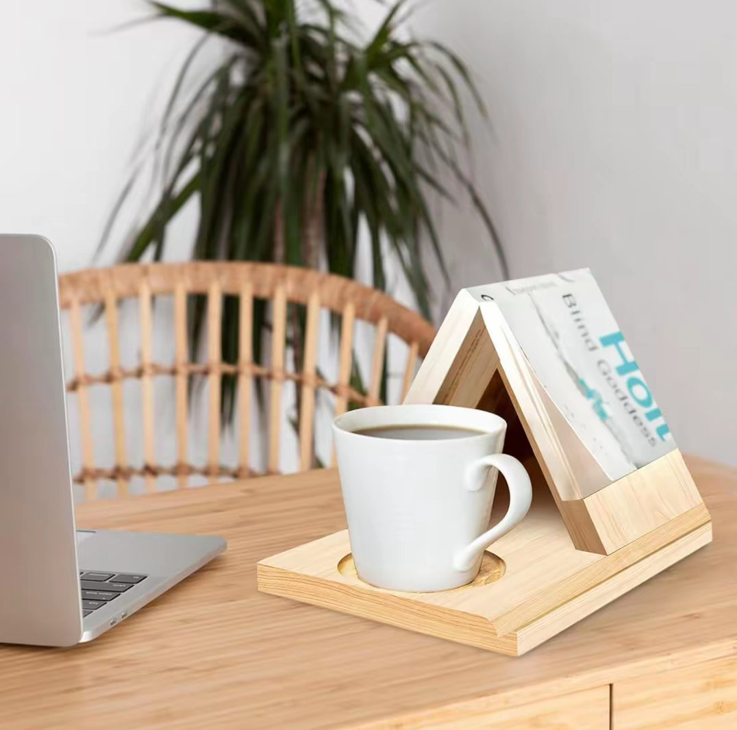 Wooden Triangle Bookshelf – Portable Home Coffee Rack, Triangular Book Holder & Phone Stand