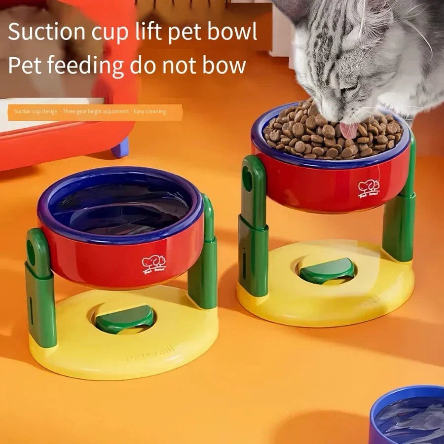 Adjustable height cat bowl with suction