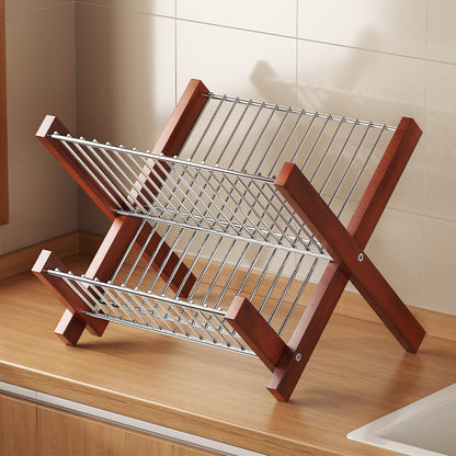 Tier Wooden Plate & Bowl Organizer - Space Saving Kitchen Rack