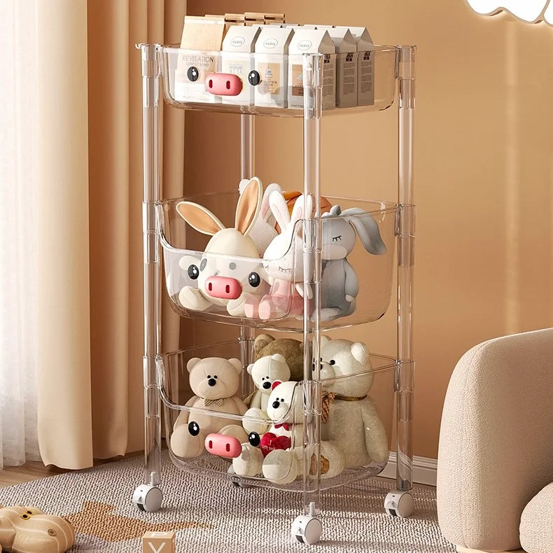 Plastic Storage Rack, Cat ,Kids Toy Storage Organiser, Multi-layer Storage Rack, Plastic Trolley, Transparent, Movable Baby Bookcase