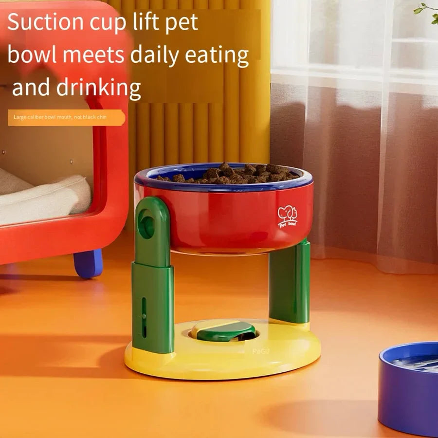 Adjustable height cat bowl with suction