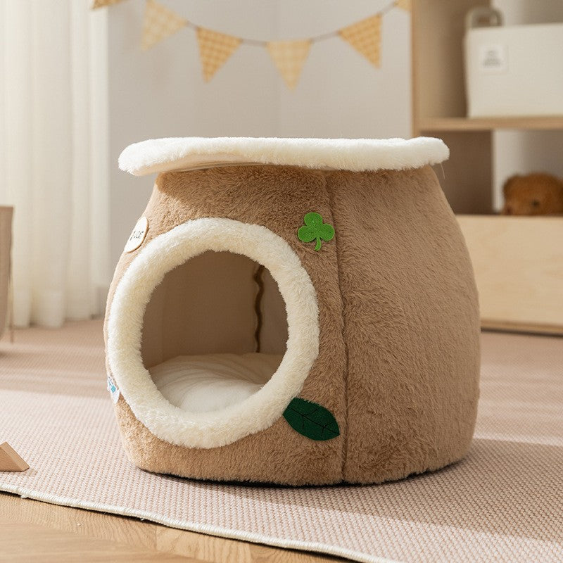 Cozy Plush Cat Cave Bed – Enclosed & Soft Sleeping House for Cats