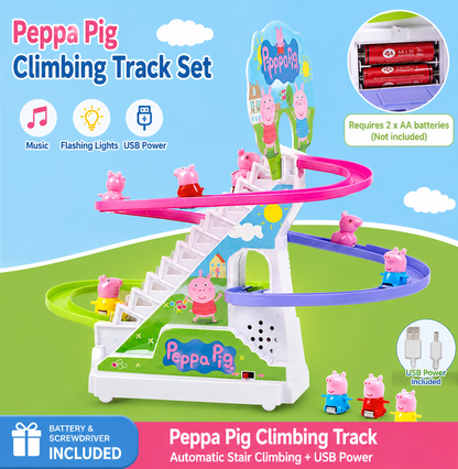 Electric Pig Climbing Track Toy Set with Music & Train