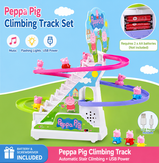 Electric Pig Climbing Track Toy Set with Music & Train