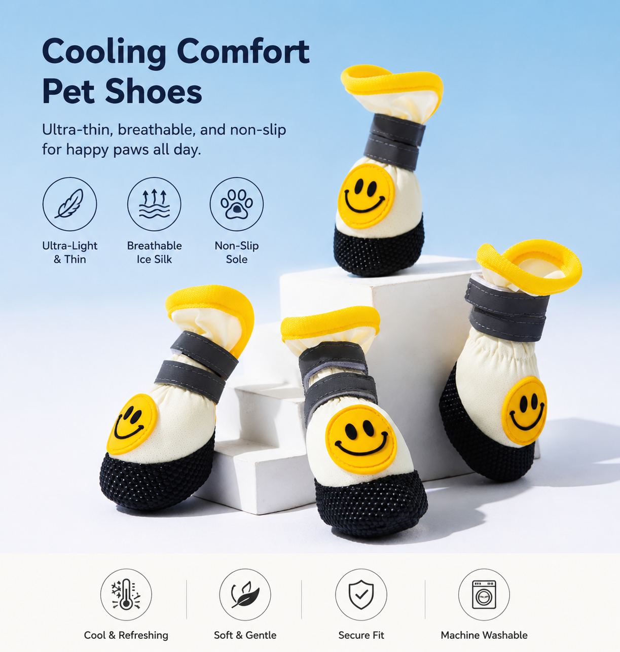 Breathable Summer Dog Shoes – Anti-Slip Soft Sole Pet Boots with Secure Fit