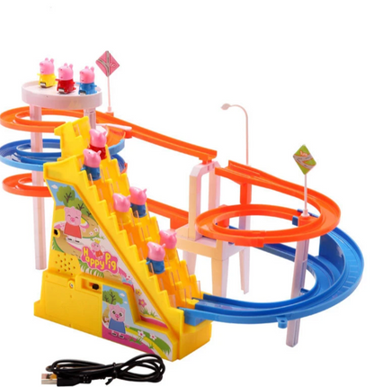 Electric Pig Climbing Track Toy Set with Music & Train