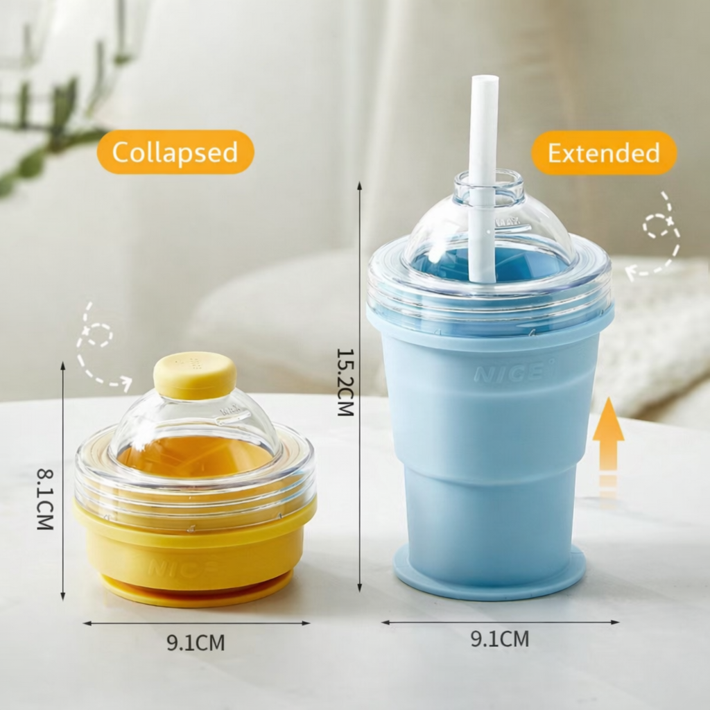 Foldable Ice Ball Drink Cup – Portable Silicone Tumbler with Built-In Ice Mold