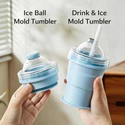 Foldable Ice Ball Drink Cup – Portable Silicone Tumbler with Built-In Ice Mold